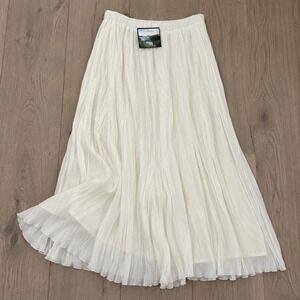Icelandic Design Crinkle Skirt Womens Medium Ivory Pleated Midi 1586